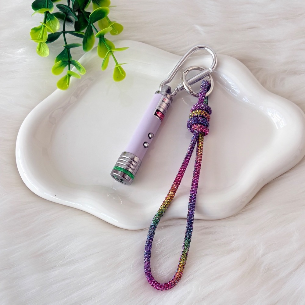 LED Flashlight Keychain with Red Laser Pointer and Glitter Wrist Strap